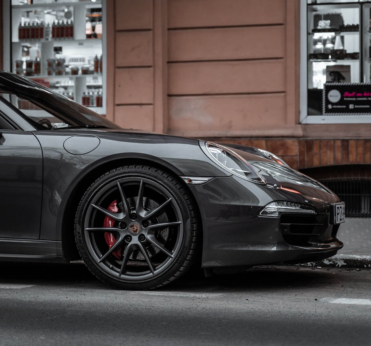 Parked metallic Porsche