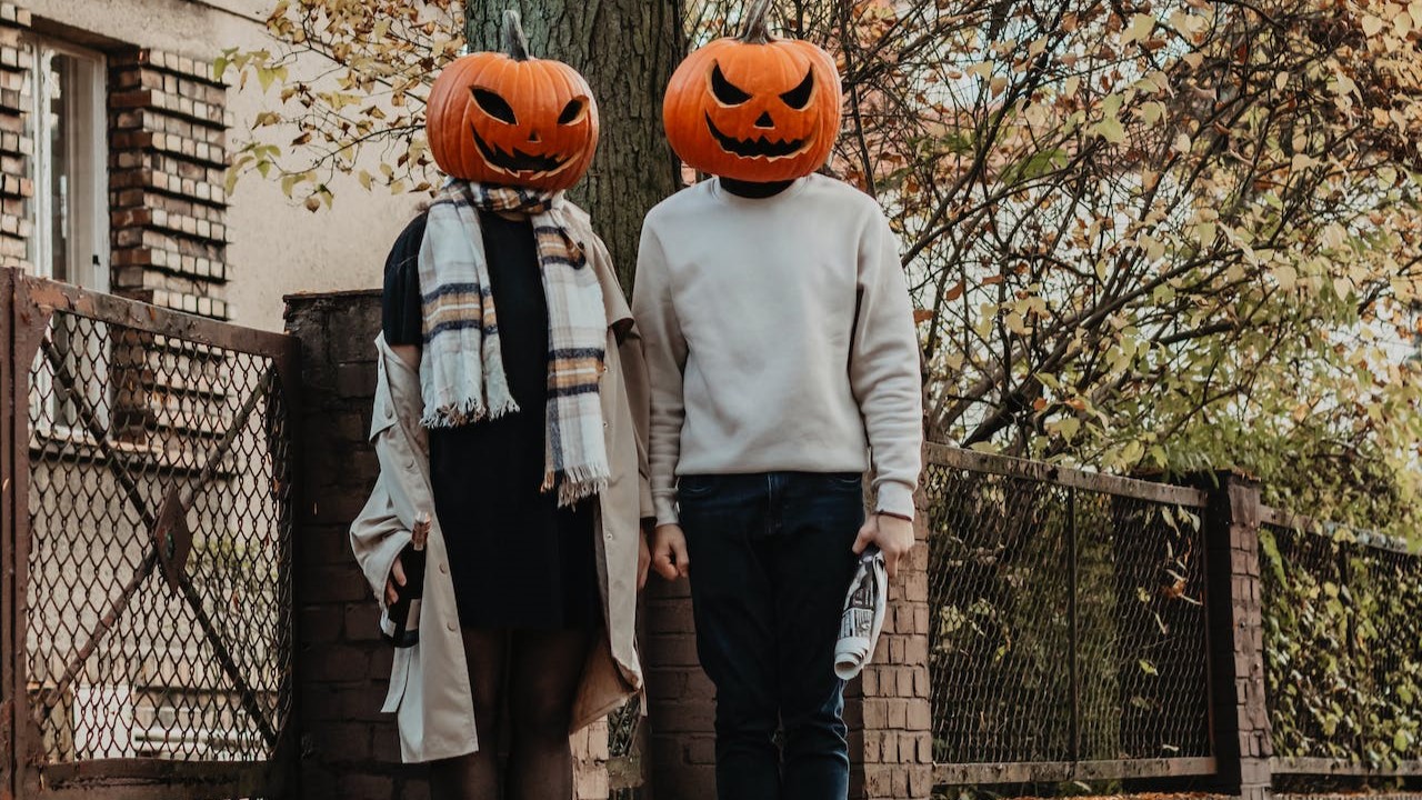 People with Pumpkin Heads for Halloween