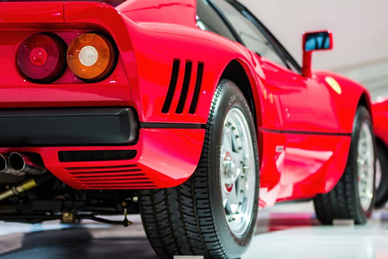 The rear of a red Ferrari