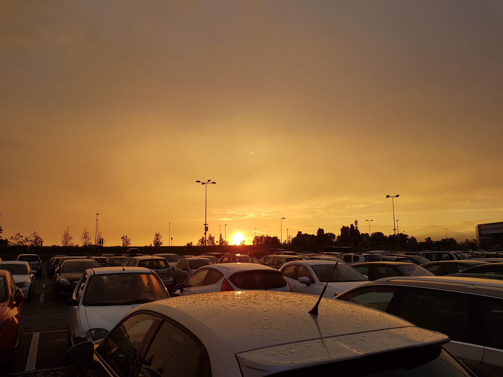 sunset on a parking lot