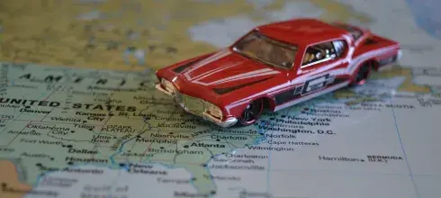 Red car put on a map