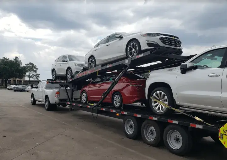 Cars loaded on a shipping truck