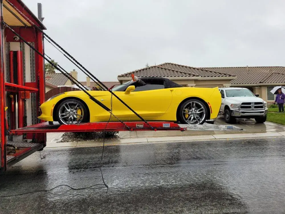 Yellow luxury car get ready for shippment