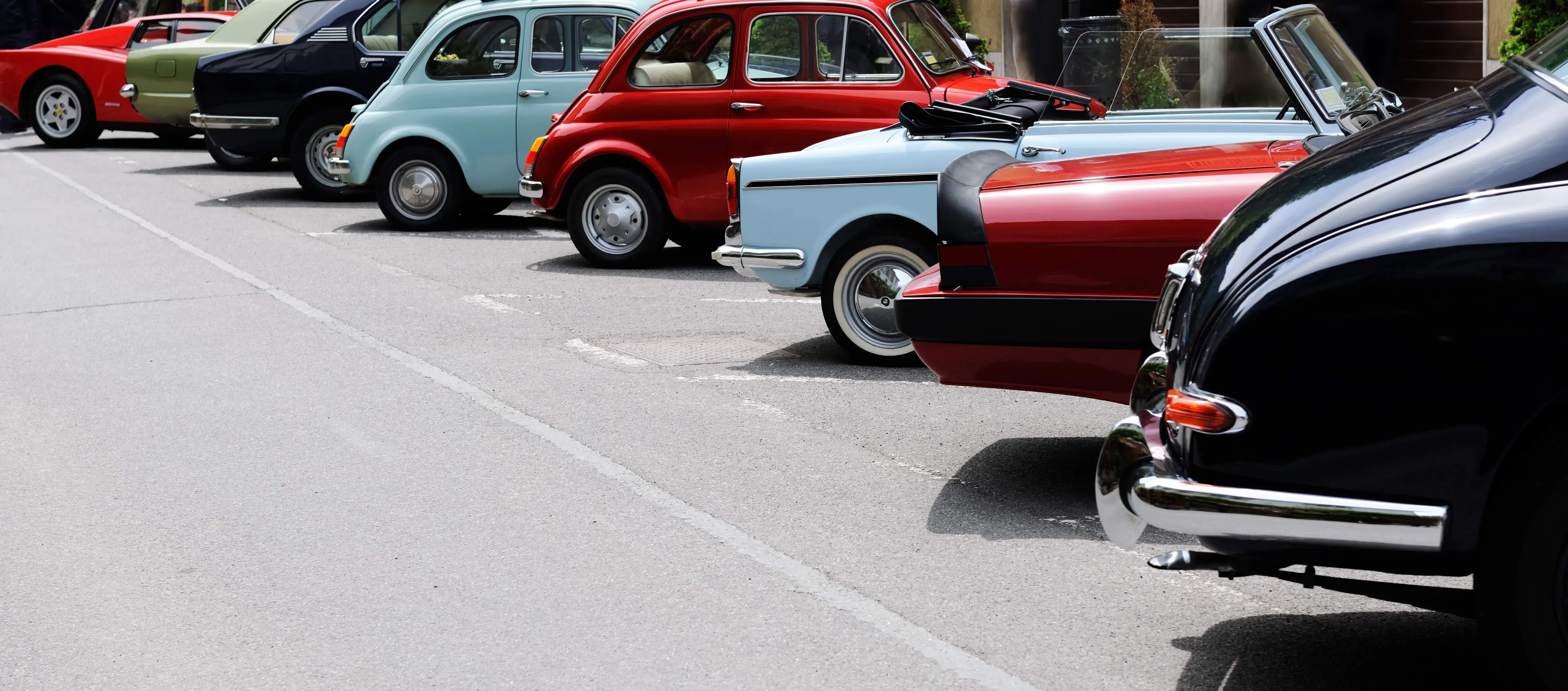 Cars in a row for a car show