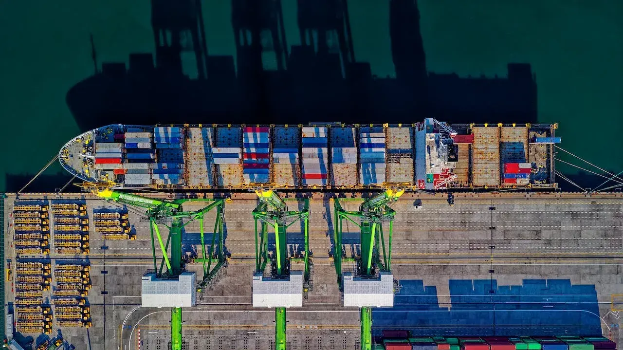 Port with ships loading containers 