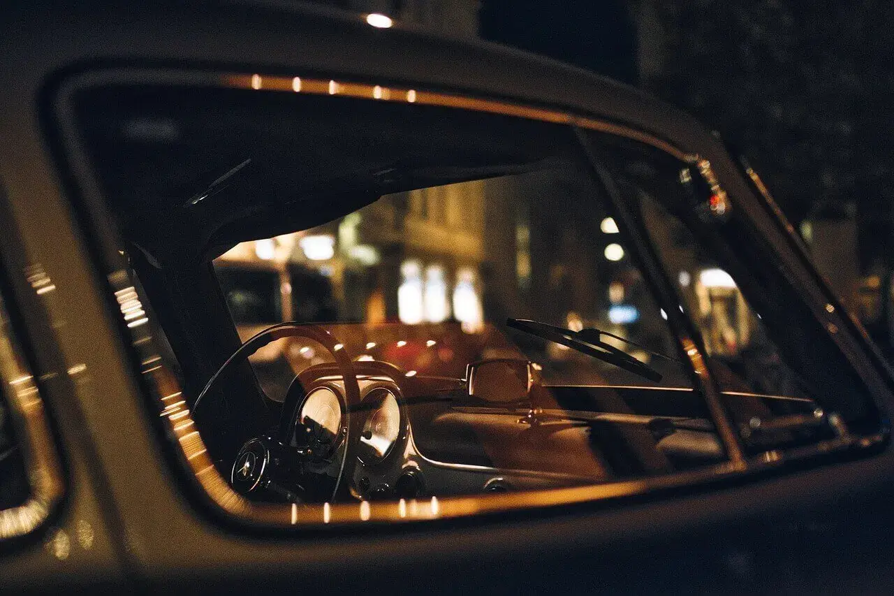 Old Mercedes with steering wheel visible