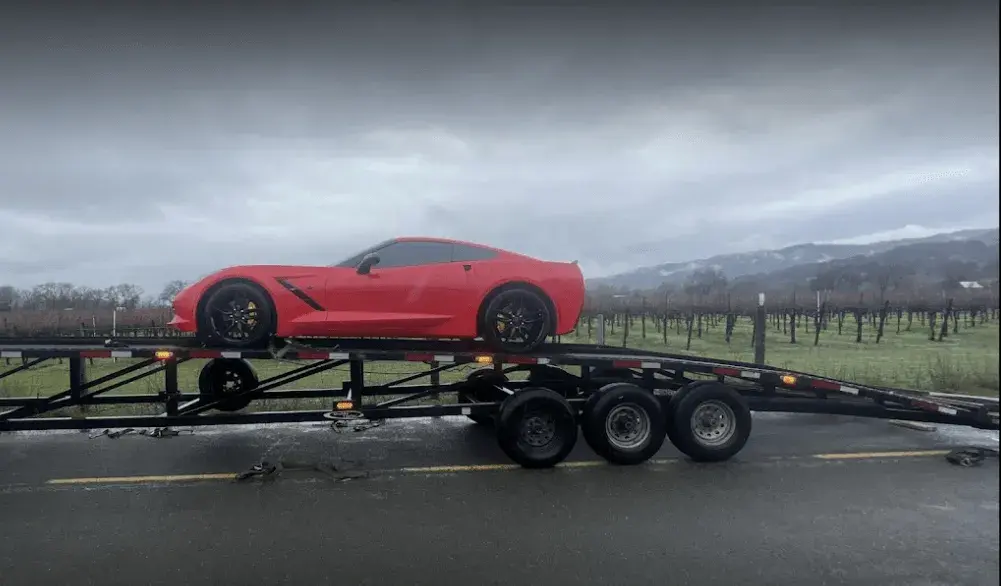 A car transported on a trailer