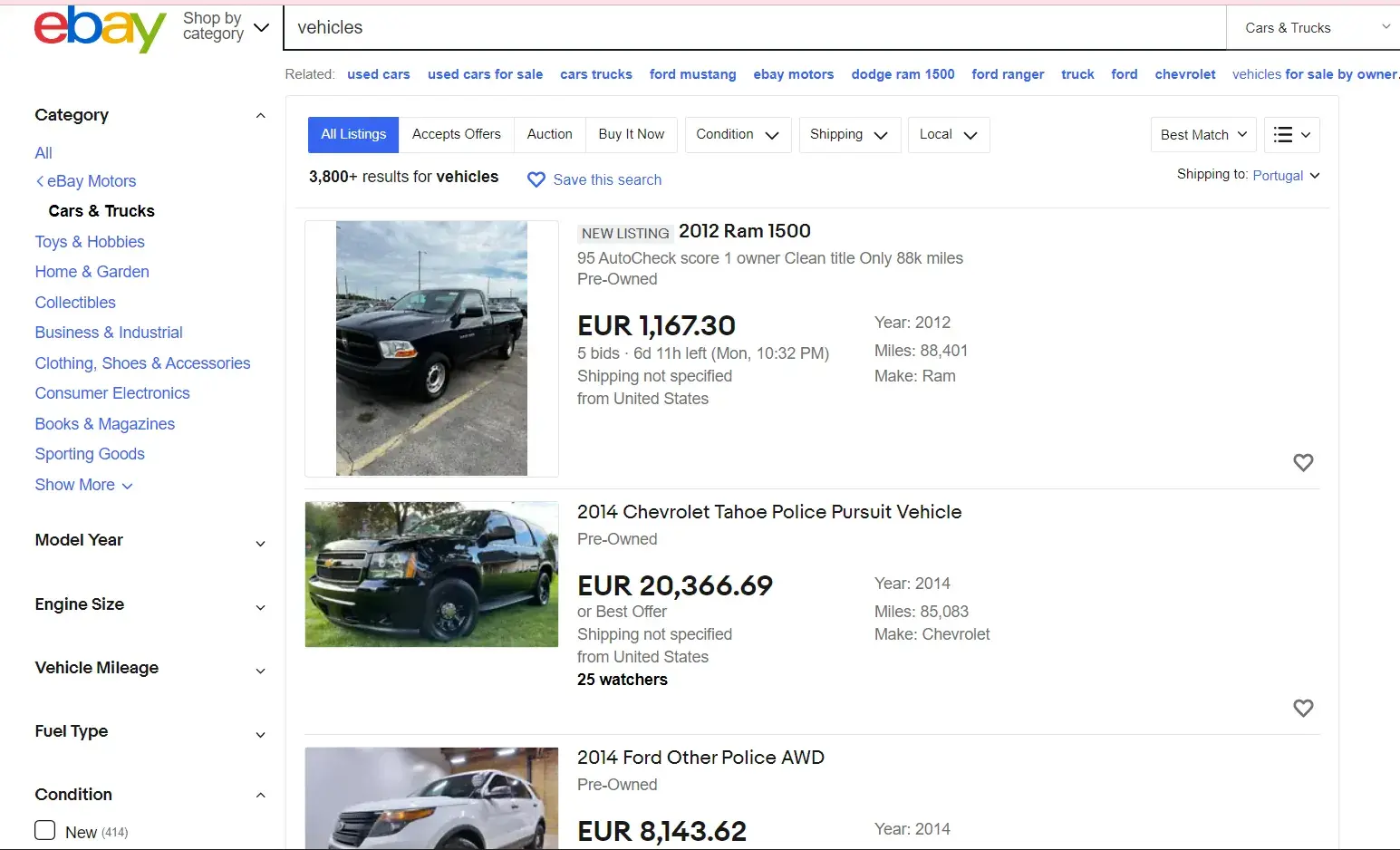 Does eBay ship cars