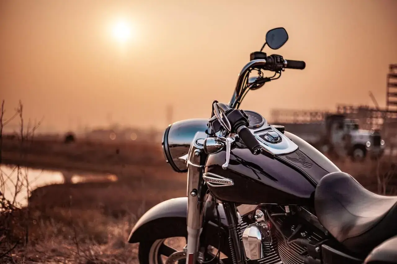 A motorcycle during sunset