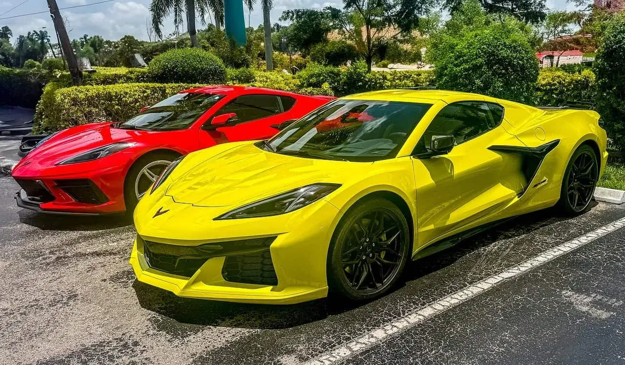 Two yellow and red Corvettes Two yellow and red Corvettes